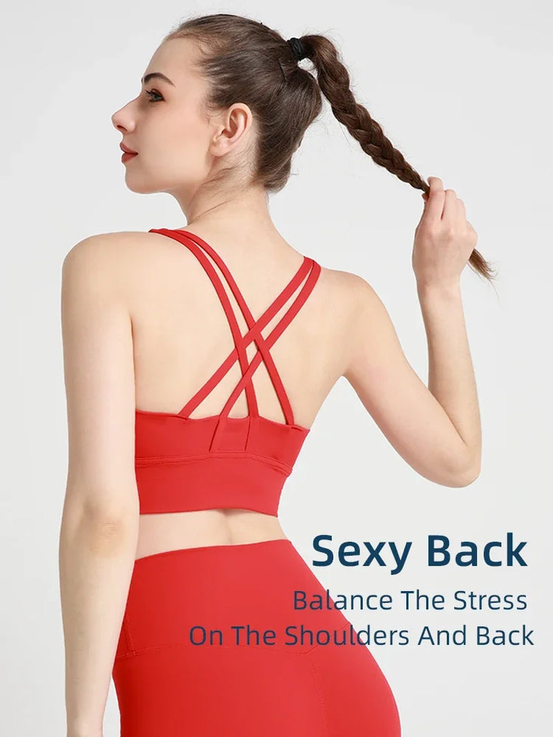 New Women Fitness Top Cross Back Breathable Shockproof 