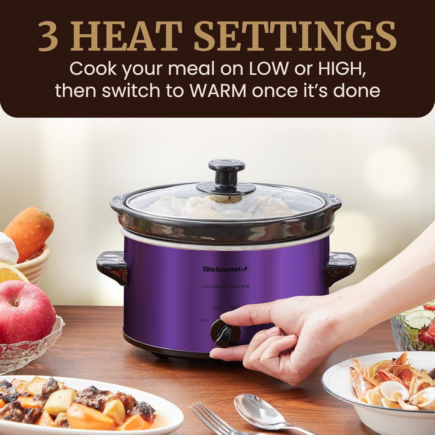Electric Oval Slow Cooker, 2Qt Capacity, Purple