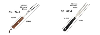 Simple Stainless Steel Meat Fork Outdoor Barbecue Wooden Handle Fork Barbecue Fork