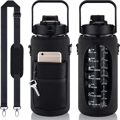 Water Bottle Carrier with Adjustable Shoulder Strap and Pouch