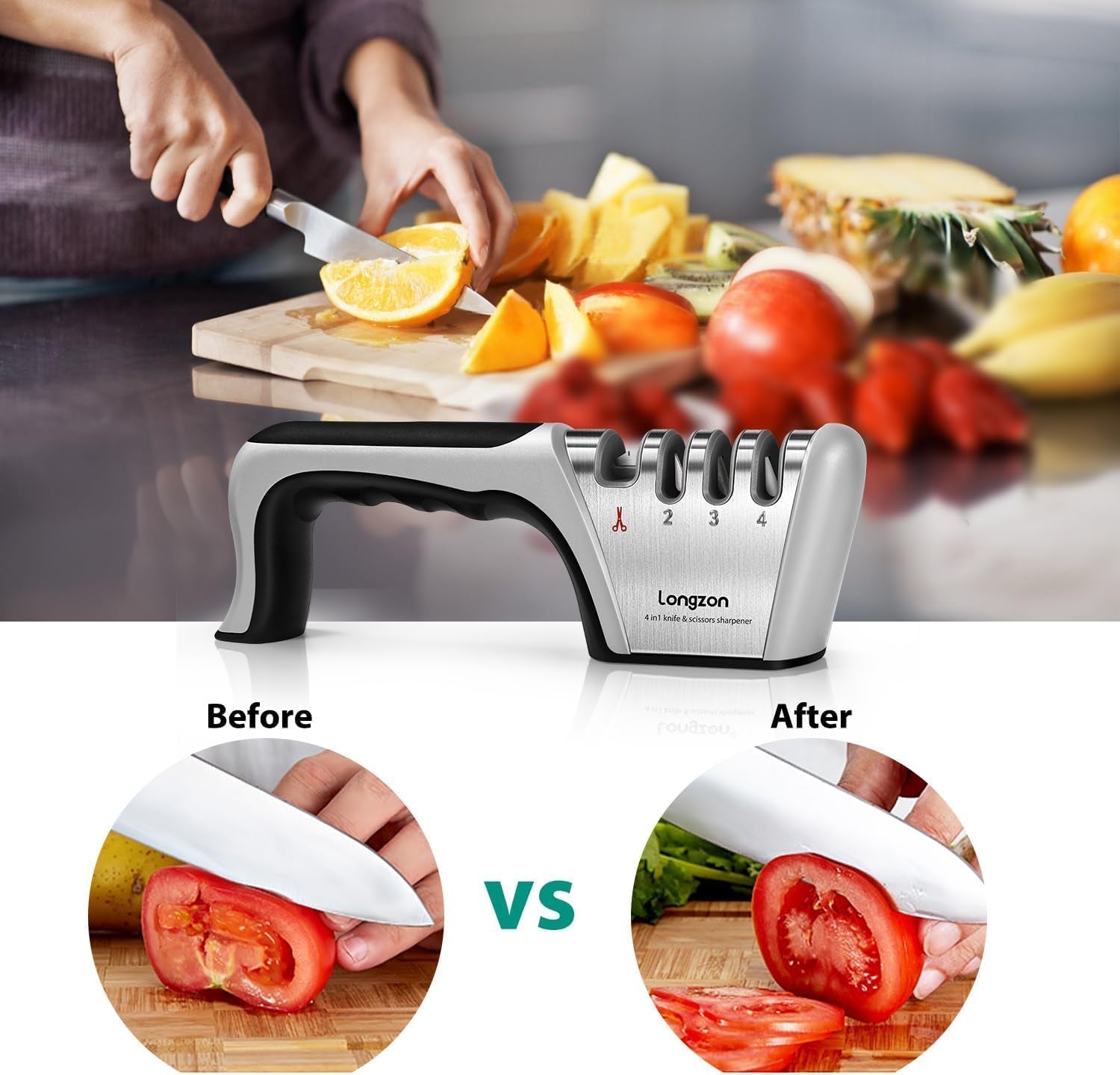 4-In-1 Knife Sharpener [4 Stage] with a Pair of Cut-Resistant Glove, Original Premium Polish Blades