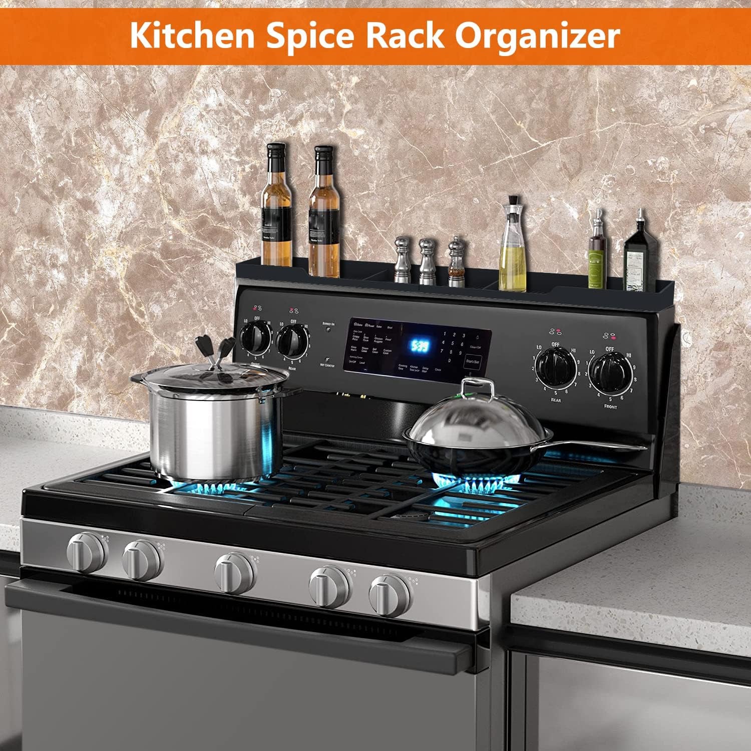 Stove Top Shelf 30 Inch - Silicone Material Magnetic Shelf for Stove - 3 Functional Partitions Kitchen Spice Rack Organizer