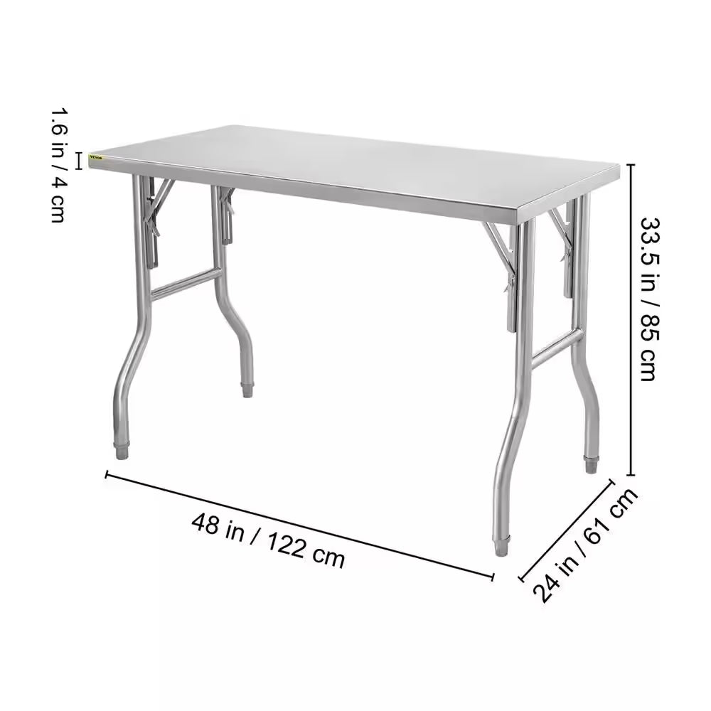 Commercial Prep Table 48 X 24 In. Stainless Steel Restaurant Table with Height Adjustable Kitchen Utility Table