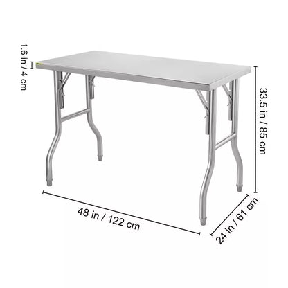 Commercial Prep Table 48 X 24 In. Stainless Steel Restaurant Table with Height Adjustable Kitchen Utility Table