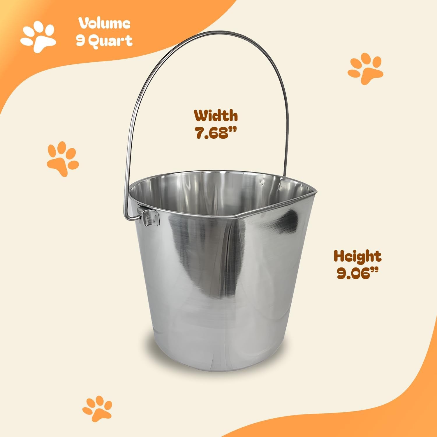 9 Qt Heavy Duty Stainless Steel Flat Side Bucket, Multi-Purpose Bucket