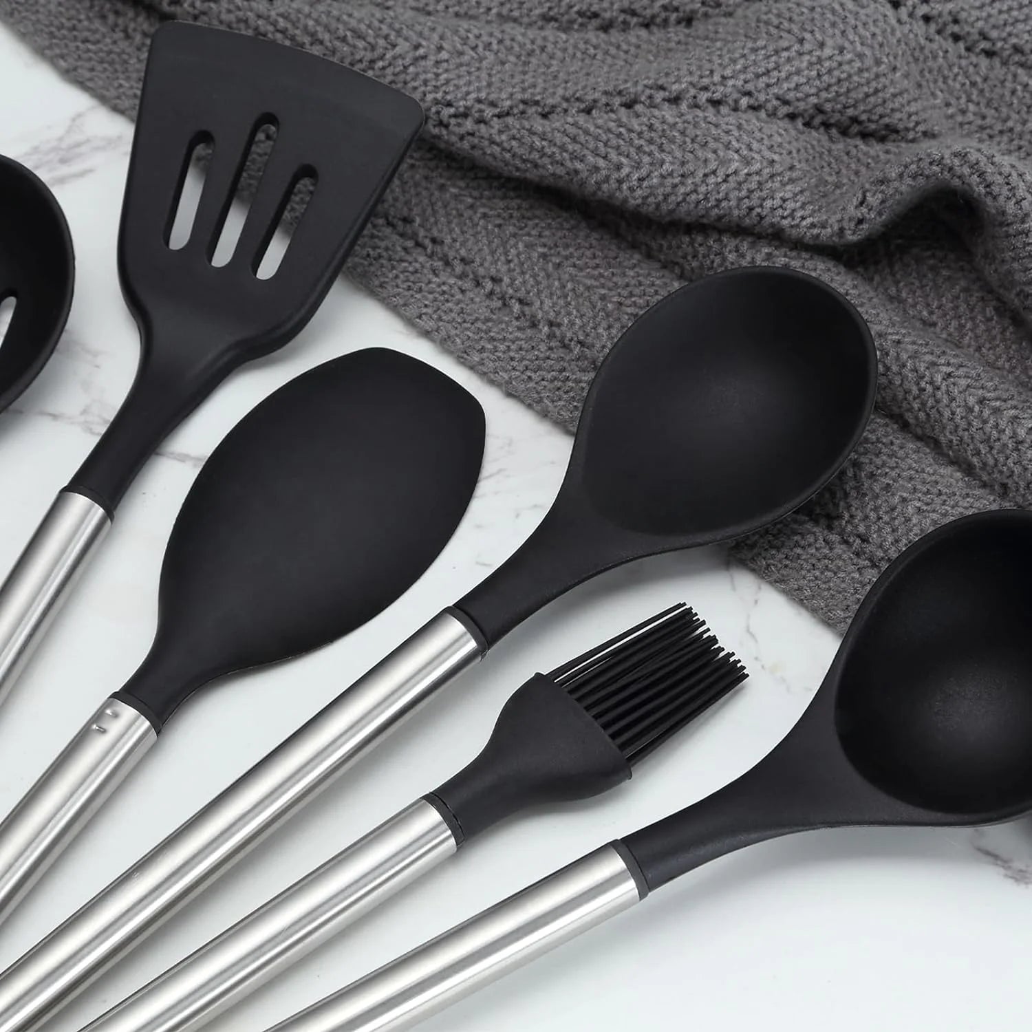 21 Pcs Silicone Cooking Utensils Set with Holder, BPA-Free, Non-Stick Heat Resistant Silicone Cookware with Stainless Steel Handle