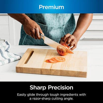 Premium Knife System, 12 Piece Knife Block Set with Built-In Sharpener, German Stainless Steel Knives, Black