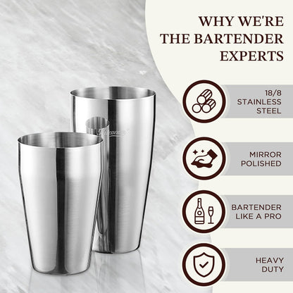 2-Piece Stainless Steel Cocktail Shaker Set,  18Oz & 28Oz