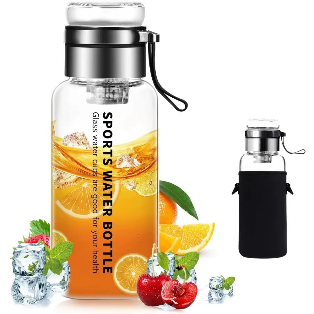 32 Oz Portable Glass Water Bottle Transparent Milk Juice Cup with Stainless Tea Infuser 
