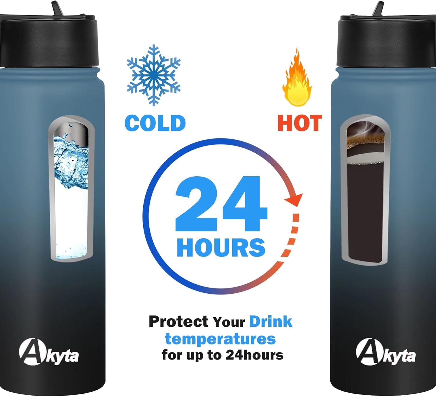 24 Oz Water Bottle with Straw Lid, Spout Lid, Vacuum-Insulated Stainless-Steel, Double-Walled Water Bottle