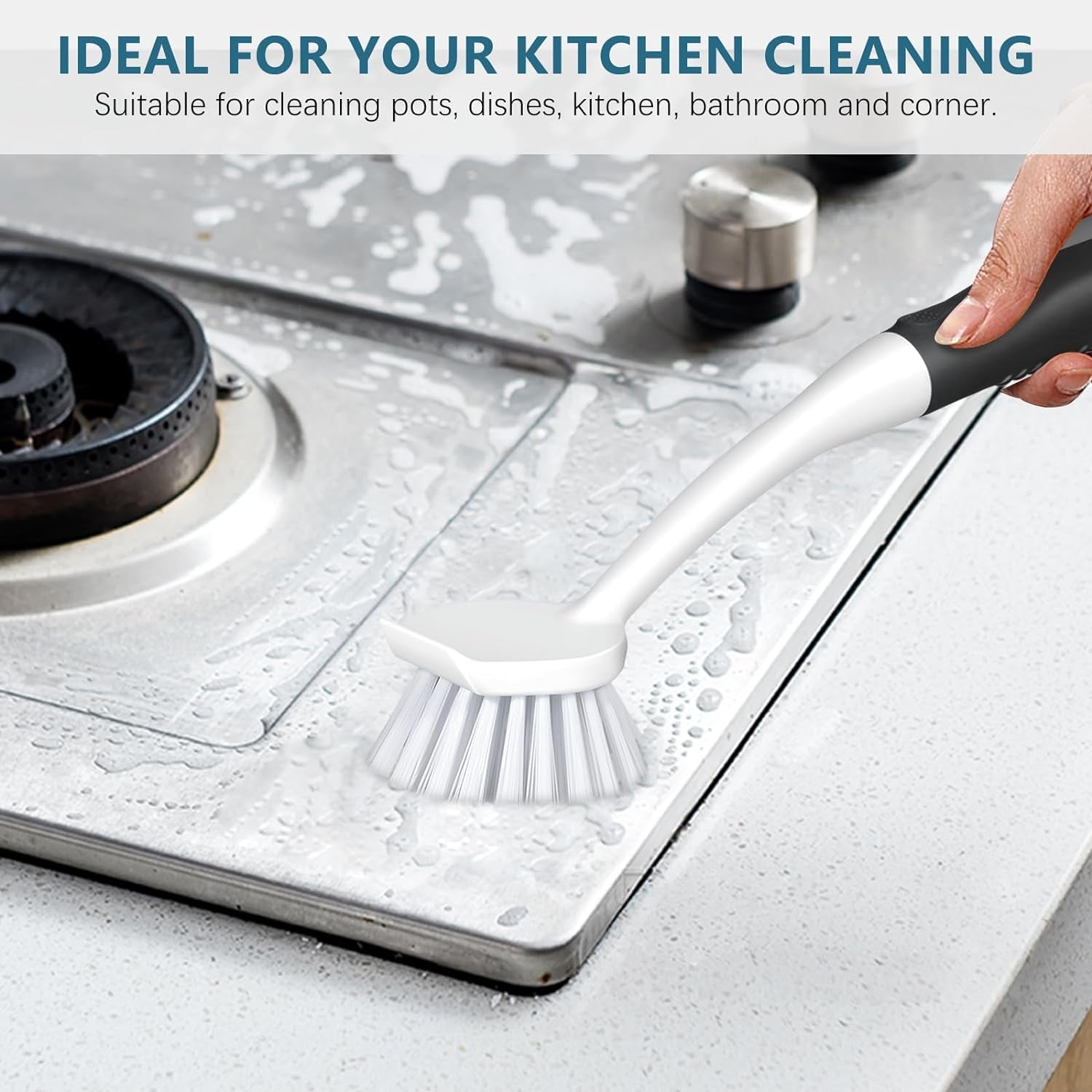 Dish Brush Set of 3 with Long Handle Deep Cleaning Handle Brush with Scraper Tip for Kitchen Sink Dishes