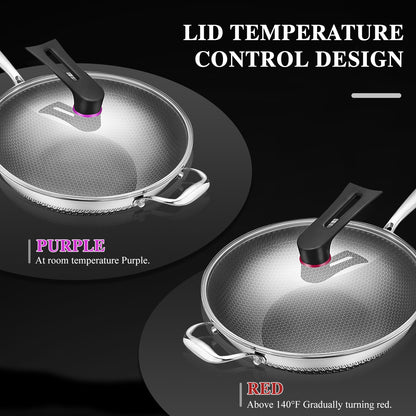 13" Large Honeycomb Wok Stainless Steel Nonstick Frying Pan Induction Cookware