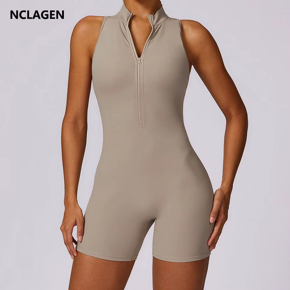 Backless Fitness Suit for Women with Zipper 