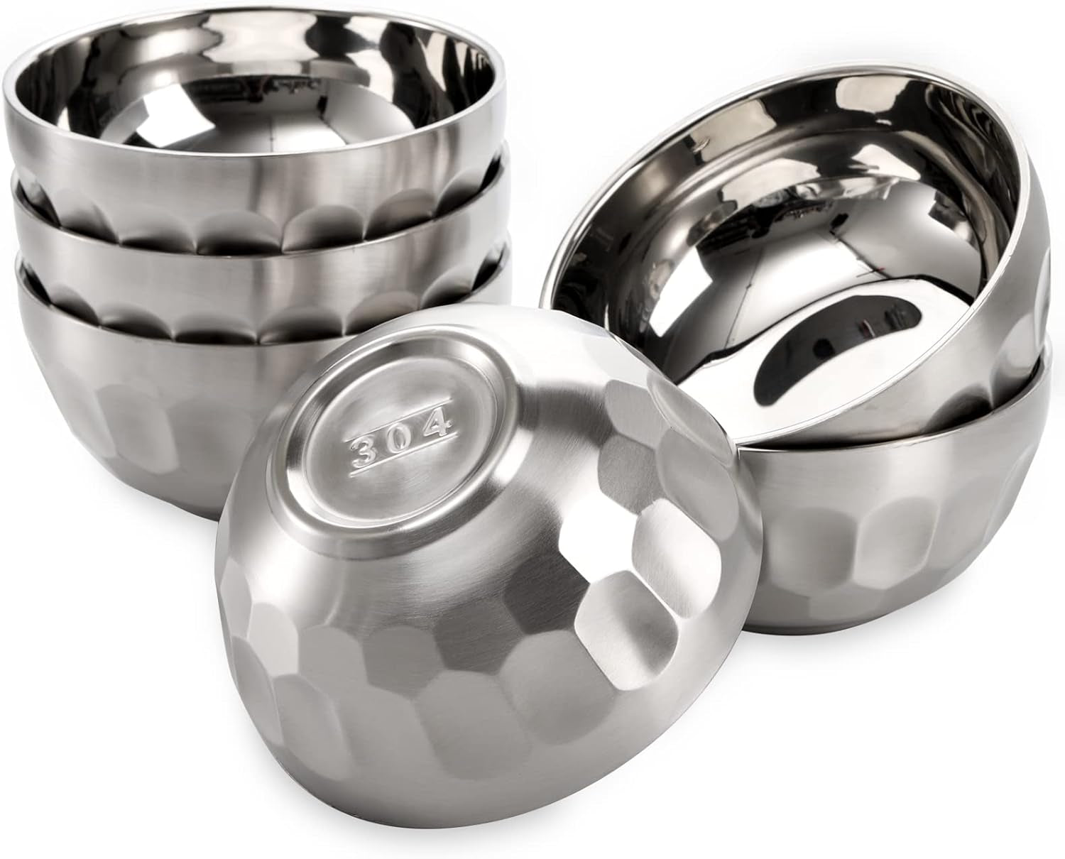6 Pack 18/8 Stainless Steel Snack & Soup Bowls, 15 Oz Non-Slip Double-Walled Insulated Set