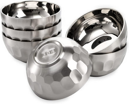 6 Pack 18/8 Stainless Steel Snack & Soup Bowls, 15 Oz Non-Slip Double-Walled Insulated Set