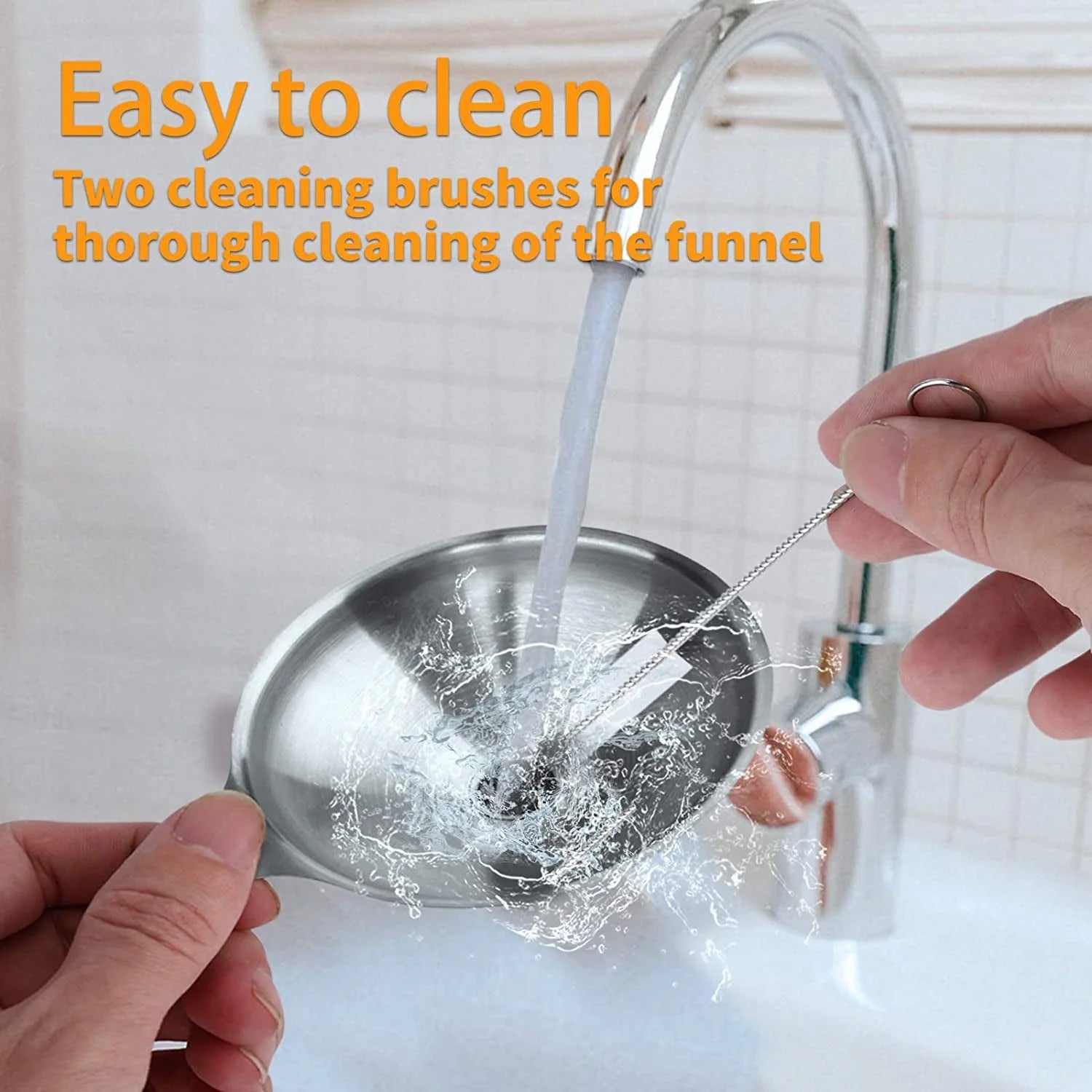 6Pcs Stainless Steel Funnel, Large Small Funnel Set of 3 for Kitchen Use Filling Bottles Flask Cooking, 2 Brushes