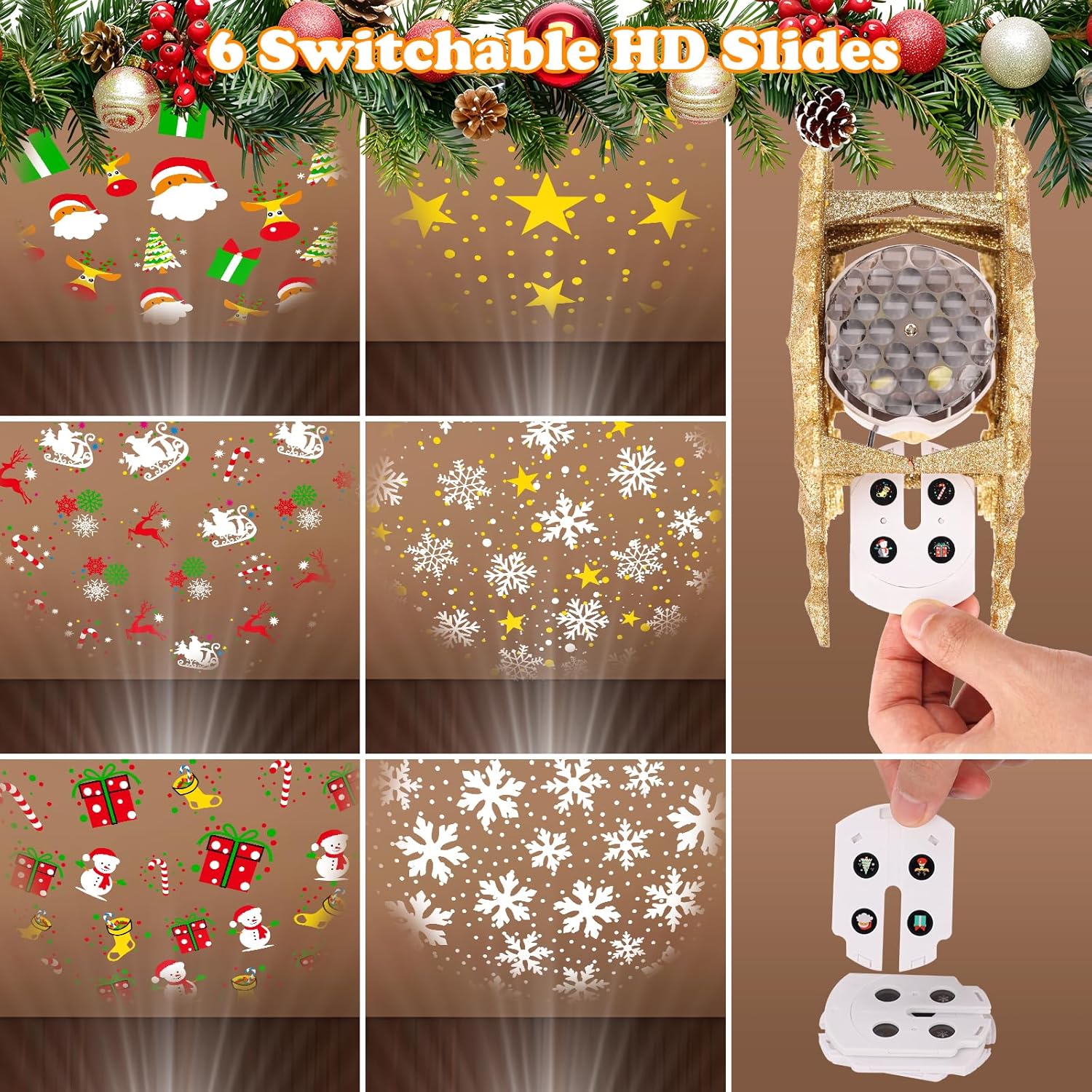 Christmas Tree Topper Lighted Star with Projector Light 6 HD Effects