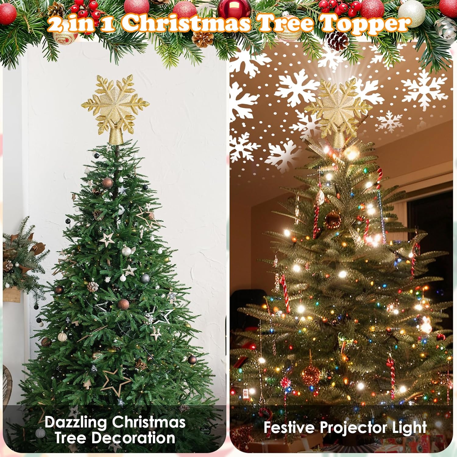 Christmas Tree Topper Lighted Star with Projector Light 6 HD Effects