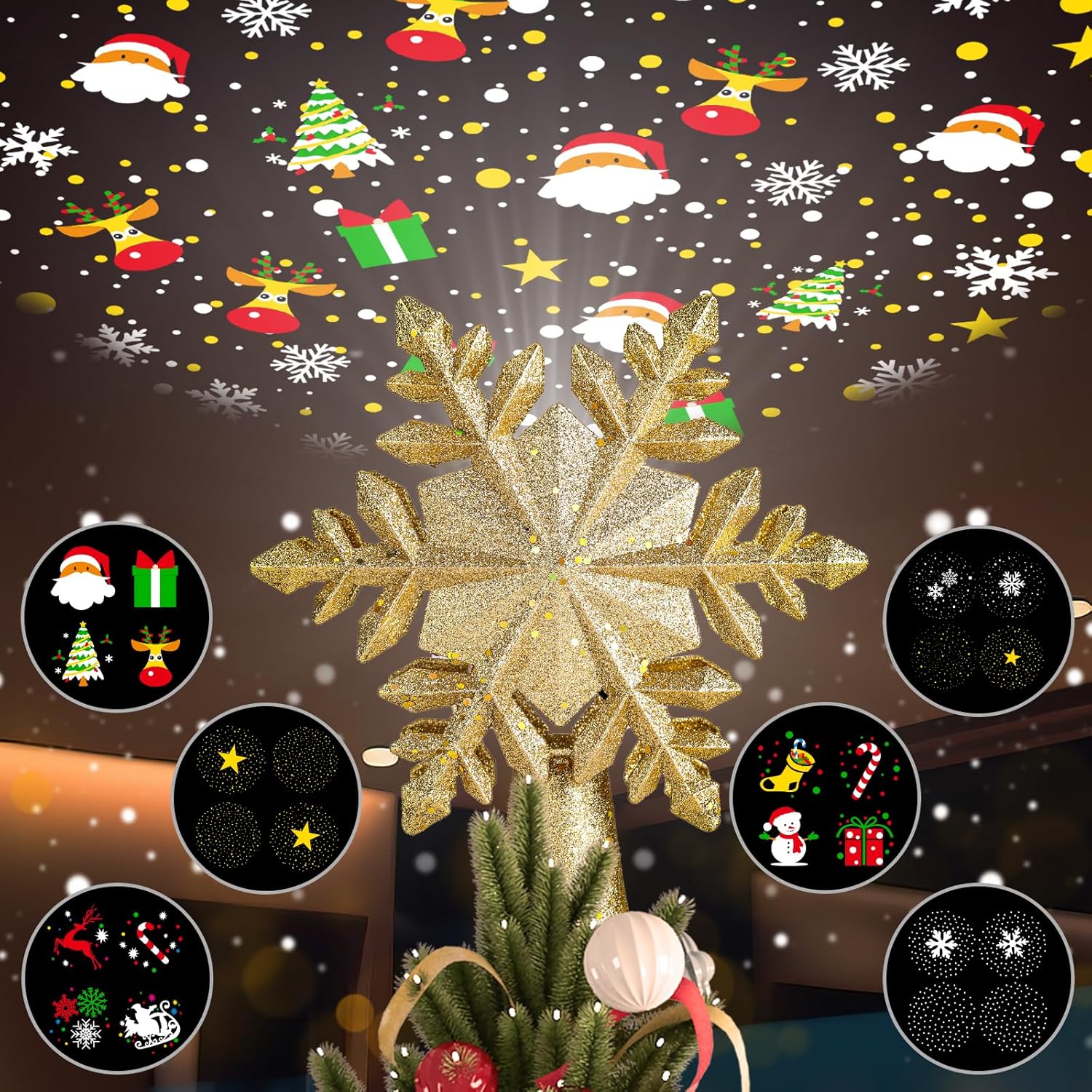Christmas Tree Topper Lighted Star with Projector Light 6 HD Effects