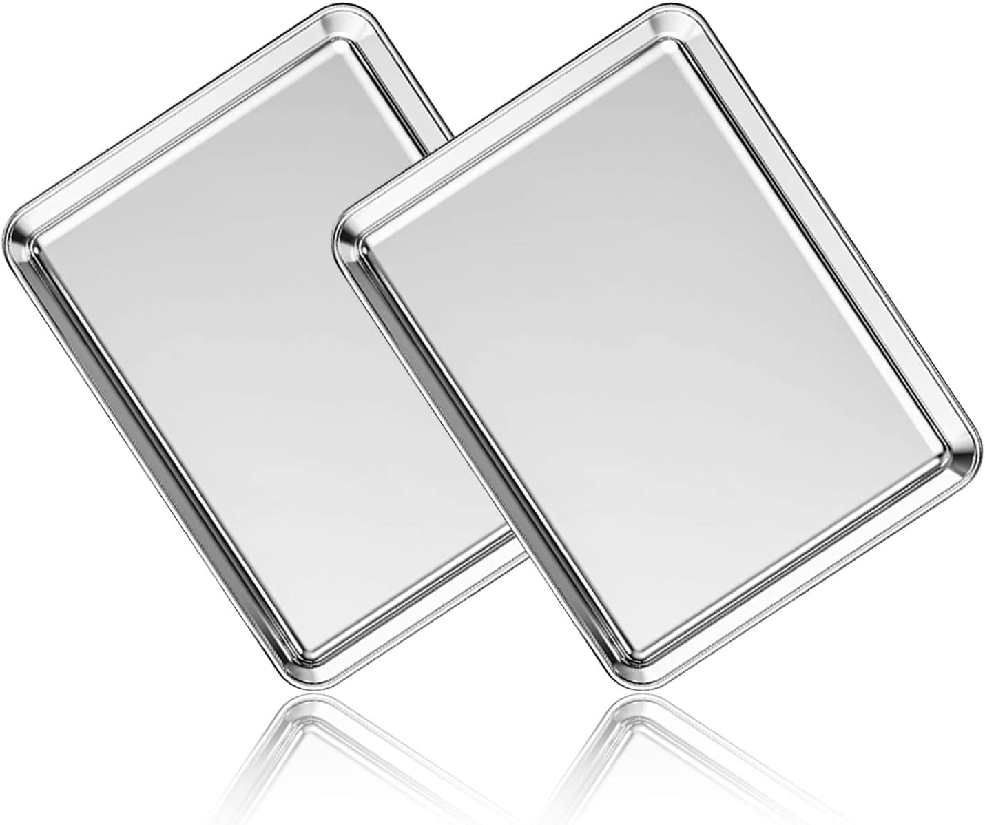 Stainless Steel Baking Sheet Set of 2,  Non Toxic & Heavy Duty, Rust Free & Mirror Finish, Dishwasher Safe, 12 X 10 X 1 Inch