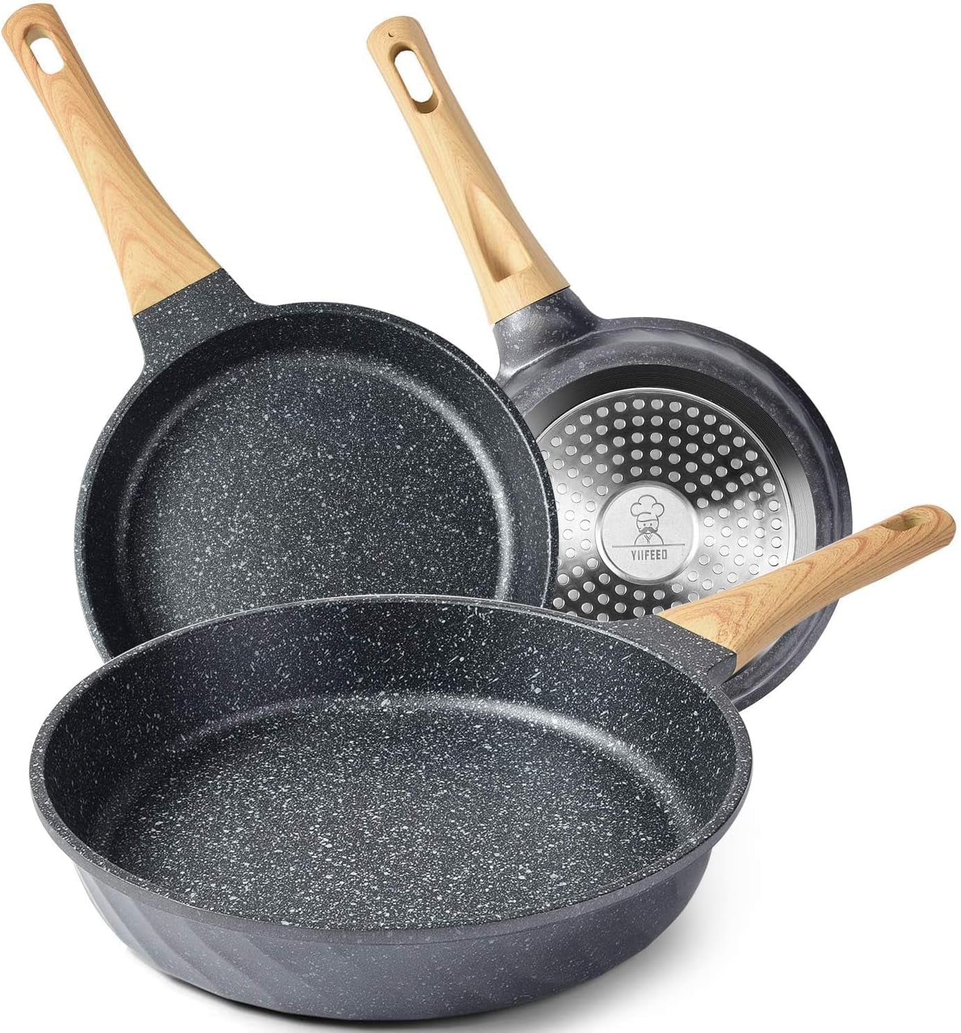 Nonstick Frying Pan Set – Granite Skillet Pans for Induction Cooking, 3-Piece