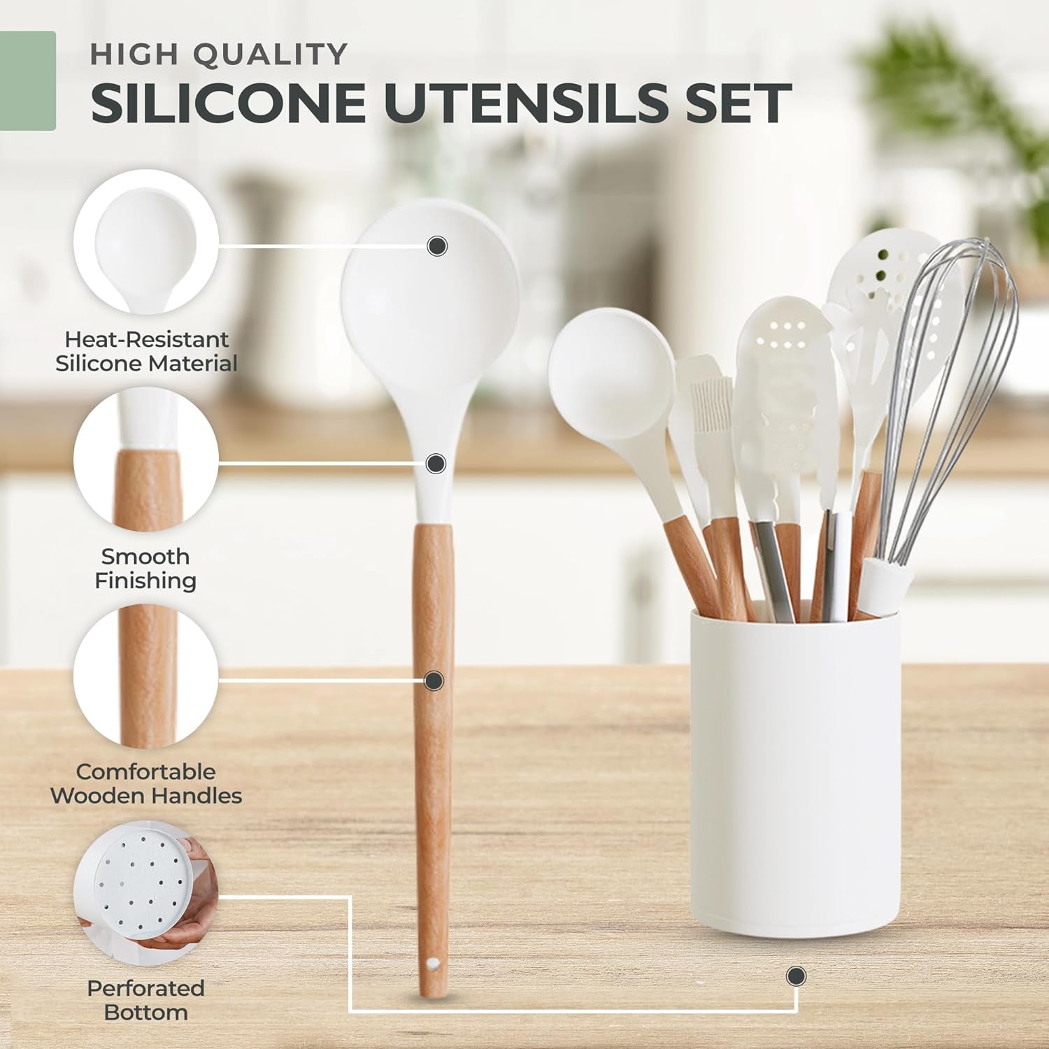 Silicone Cooking Utensils Set White–11Pcs Silicone Spatula Sets for Cooking 