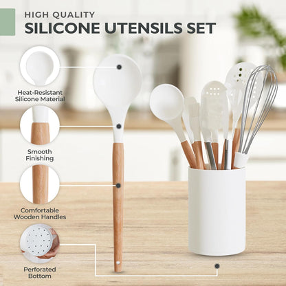 Silicone Cooking Utensils Set White–11Pcs Silicone Spatula Sets for Cooking 