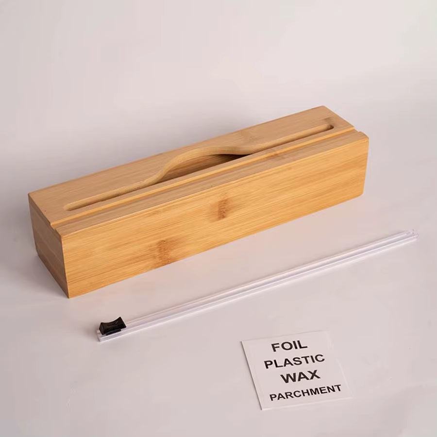 Bamboo Compartment Cling Film Tin Foil Cutter Box with Kitchen Paper Wall Mounted Paper Towel Kitchen Organizer Accessories