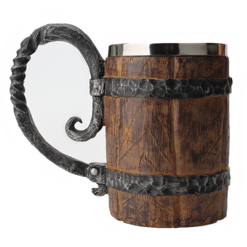 Rustic Viking-Style Wooden Beer Mug – Medieval Ale Tankard