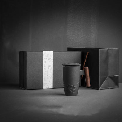 Artisan Ceramic Tea Mug with Wooden Handle