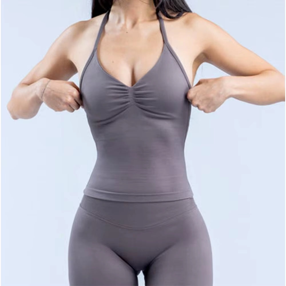 Strappy Top V-Neck Fitness Top Open-Back