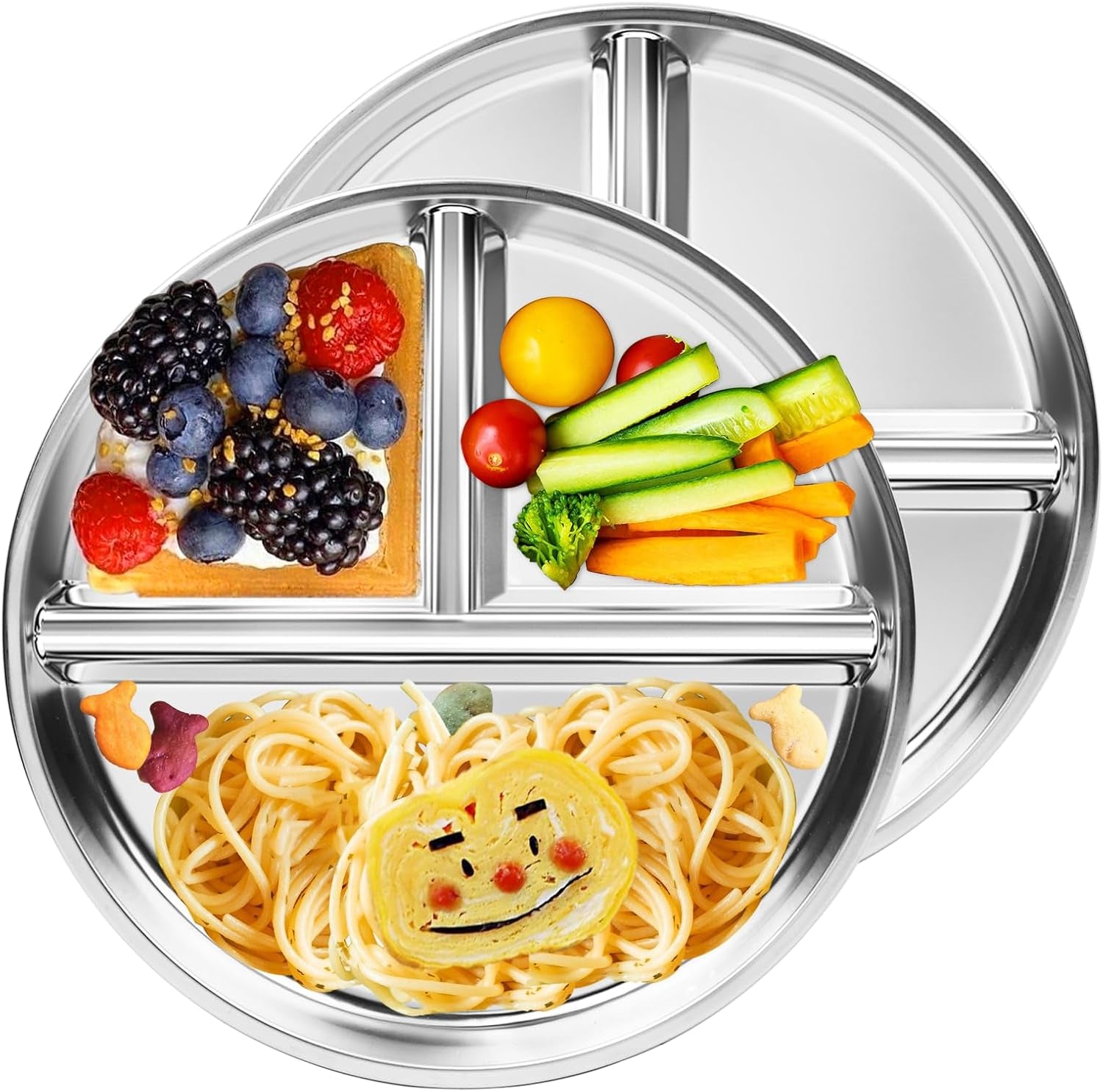 2 Packs Stainless Steel Kids Plates , 9" Portion Control Plate Divided Plates
