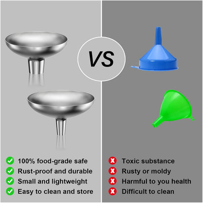2 Large and Small Mouth Stainless Steel Funnel
