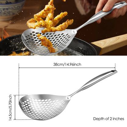 Extra Large Slotted Stainless Steel Skimmer with Long Handle for Kitchen Frying Cooking Draining