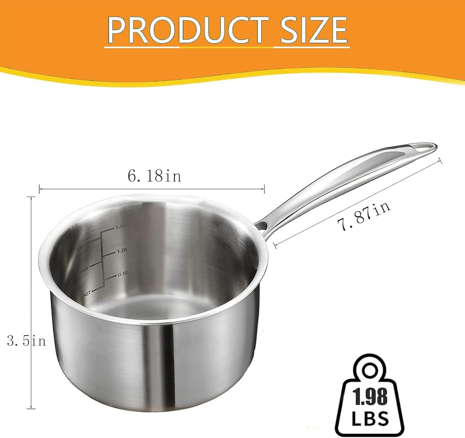 1 Qt Triple Stainless Steel Saucepan with Lid with Clear Glass Cover, Induction-Ready, Dishwasher-Safe, Suitable for All Stoves