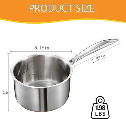 1 Qt Triple Stainless Steel Saucepan with Lid with Clear Glass Cover, Induction-Ready, Dishwasher-Safe, Suitable for All Stoves