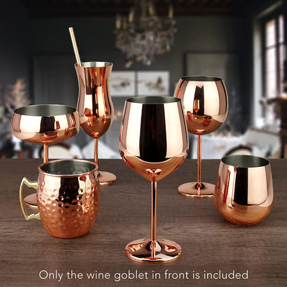 18.5 Oz Copper/Rose Gold Stem Stainless Steel Wine Glass - Set 4