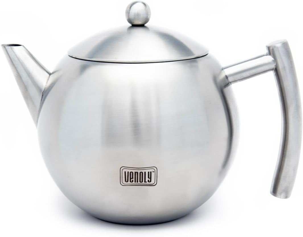 Stainless Steel Tea Pot with Removable Infuser for Loose Leaf and Tea Bags, Dishwasher Safe and Heat Resistant (Silver, 1.5 Liter)