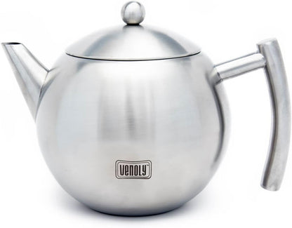 Stainless Steel Tea Pot with Removable Infuser for Loose Leaf and Tea Bags, Dishwasher Safe and Heat Resistant (Silver, 1.5 Liter)