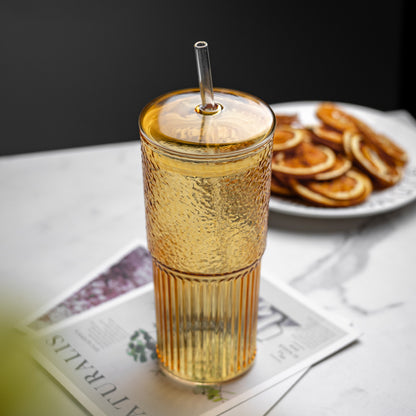 Glass Straw Cup Glass With Lid Large Capacity Girls' Gifts Summer Juice Internet Celebrity Cool Drinks Cup