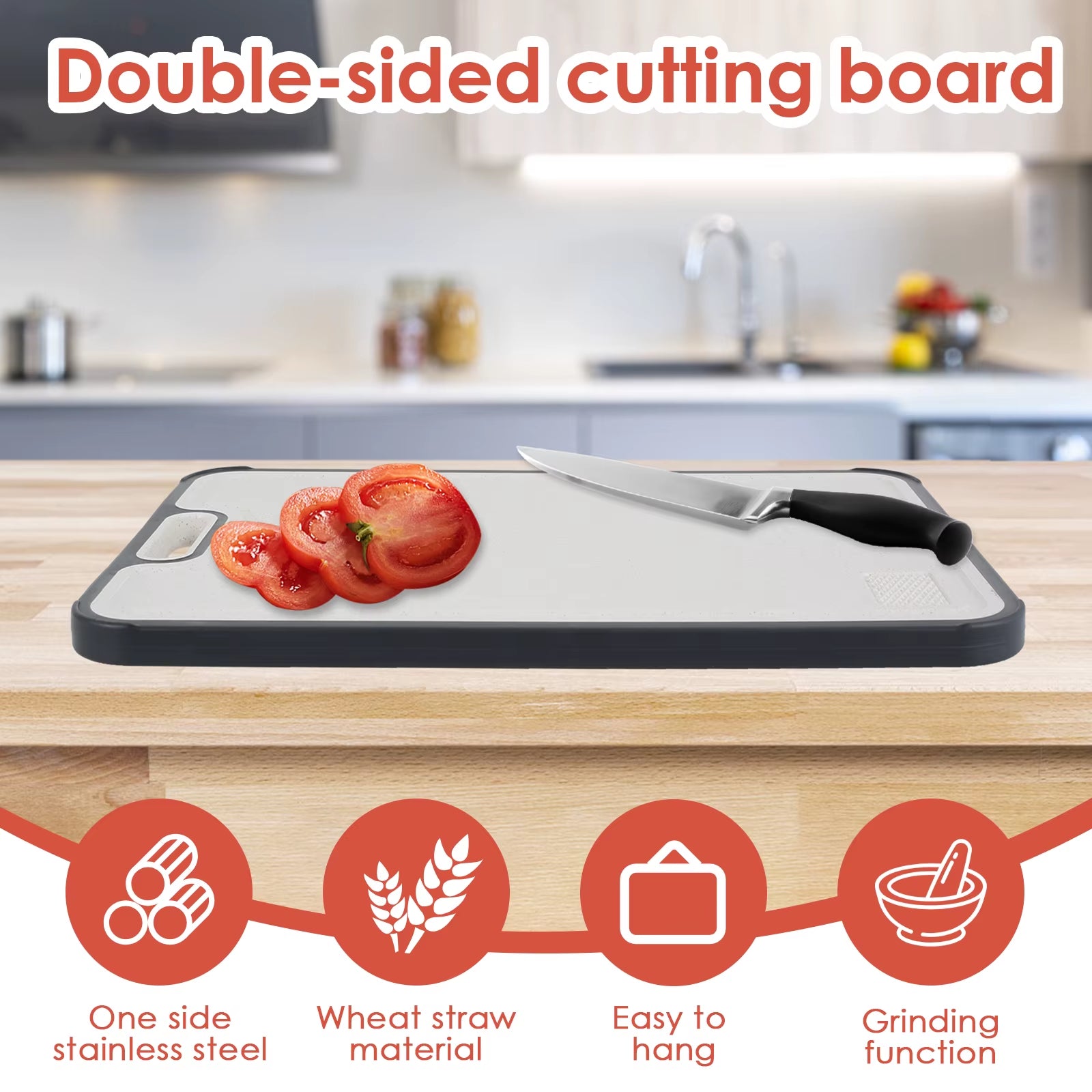 Double Sided Cutting Board Kitchen Chopping Board Sturdy Stainless Steel and PP Cutting Board for Cutting Meat and Vegetables
