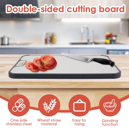 Double Sided Cutting Board Kitchen Chopping Board Sturdy Stainless Steel and PP Cutting Board for Cutting Meat and Vegetables