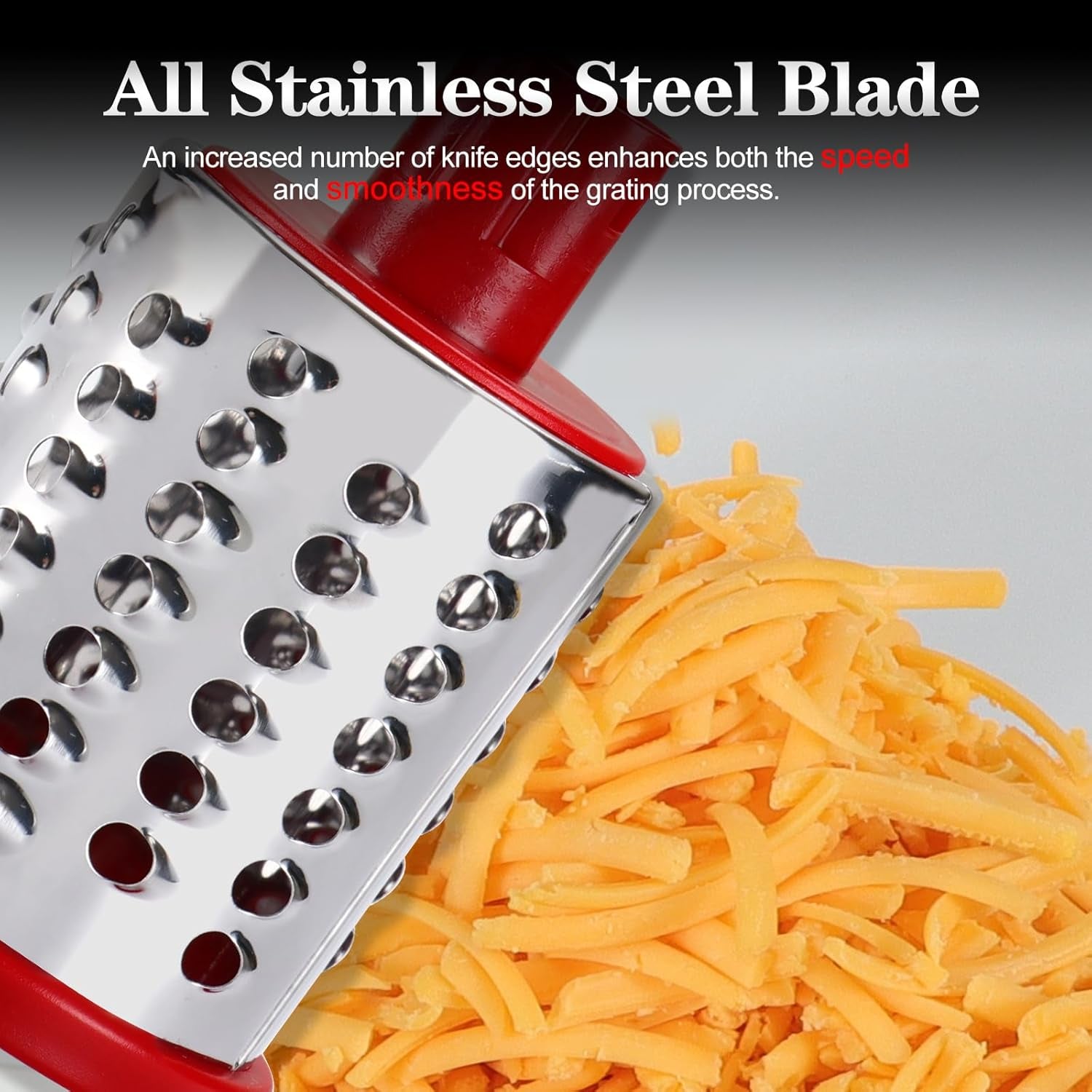 Rotary Cheese Grater Hand Crank, Kitchen Shredder Speed Mandolin Slicer with Handle and Drum Blades