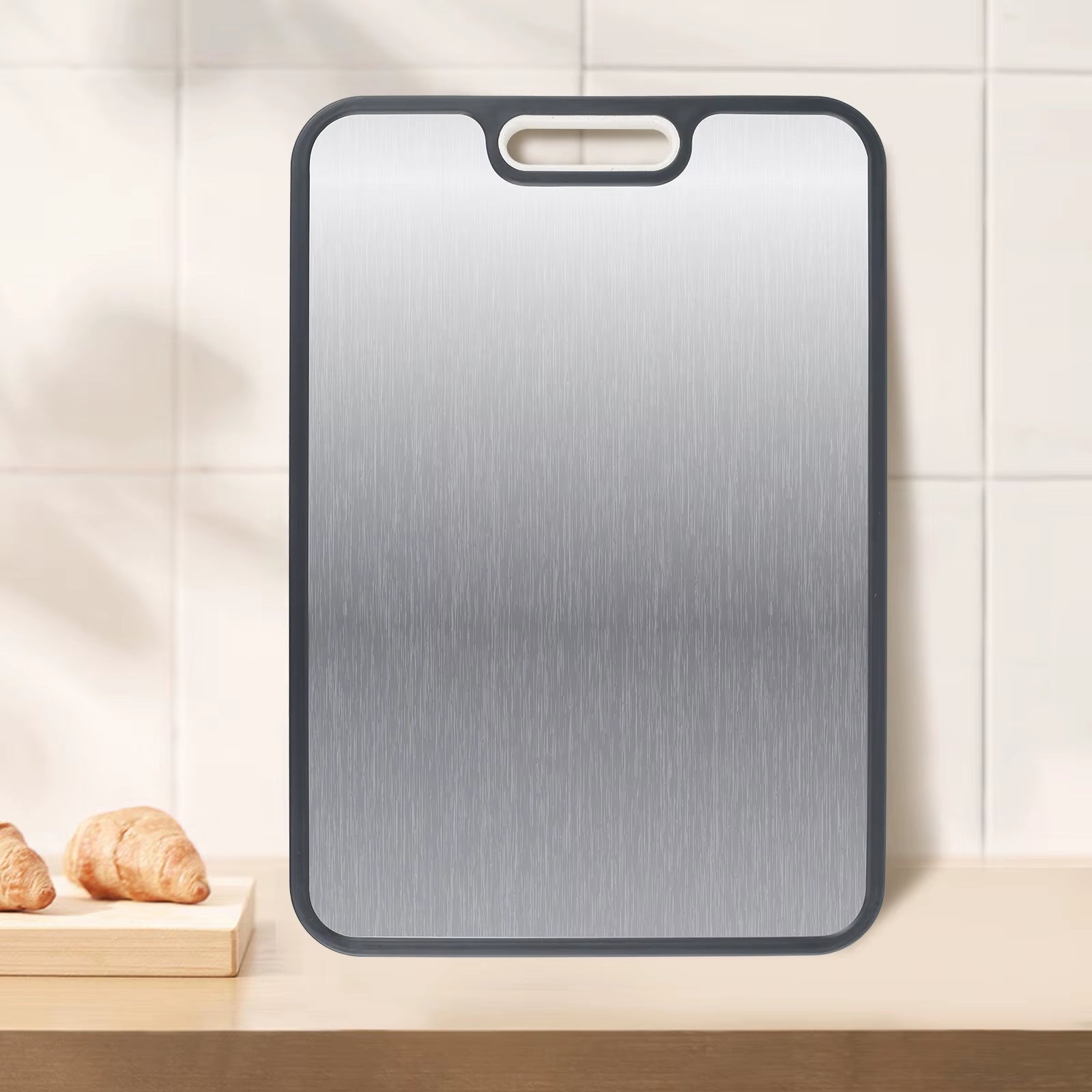 Double Sided Cutting Board Kitchen Chopping Board Sturdy Stainless Steel and PP Cutting Board for Cutting Meat and Vegetables
