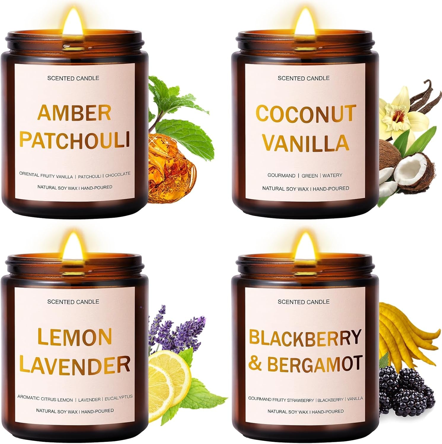 28Oz Wood Wick Candles That Crackle: 4 Pack Scented Candles for Home Scented, Aromatherapy Candle Set with Crackling Wooden Wick up to 200H Burning