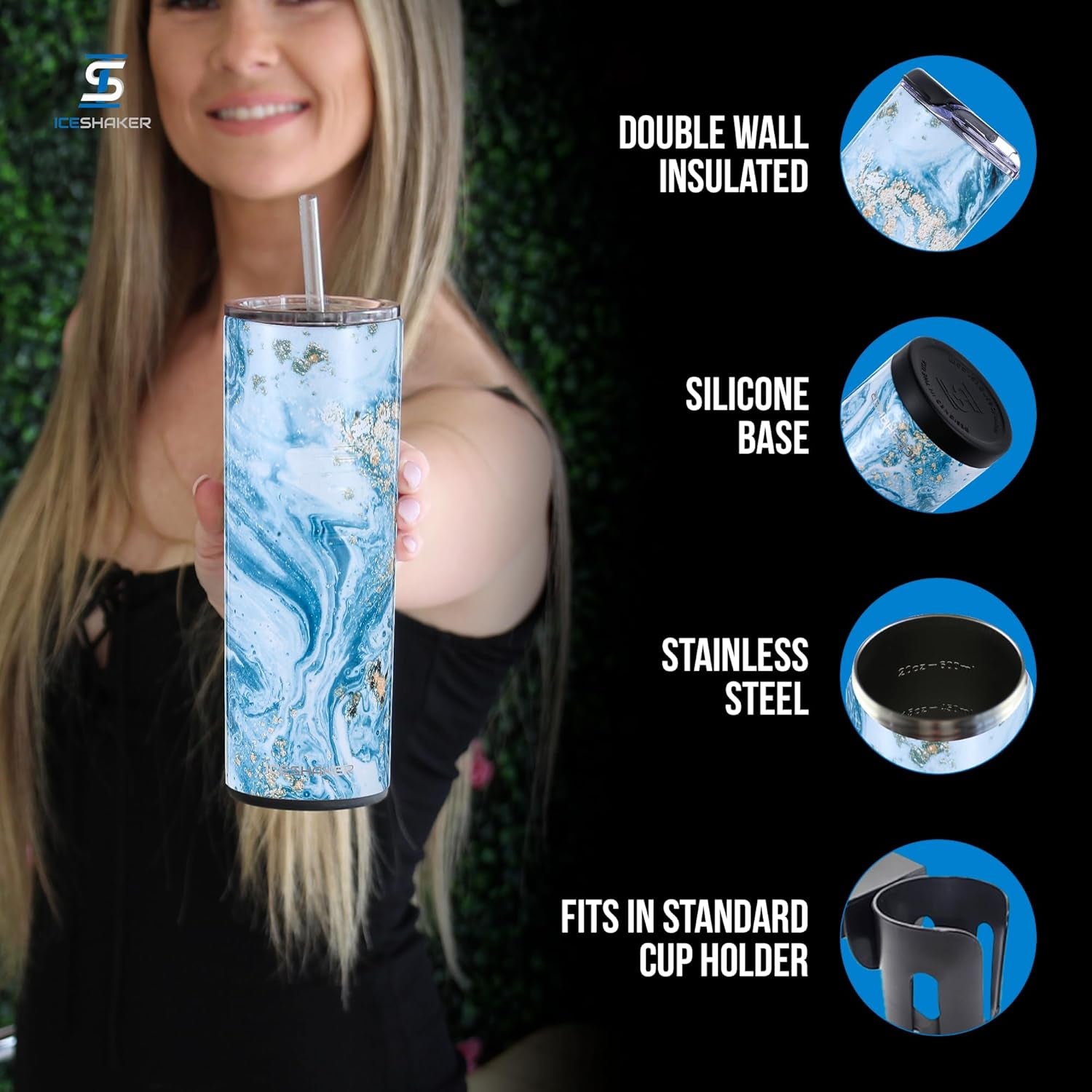 20 Oz, Blue Marble Insulated Stainless Steel Tumbler, 24+ Hours Cold & 6+ Hours Hot
