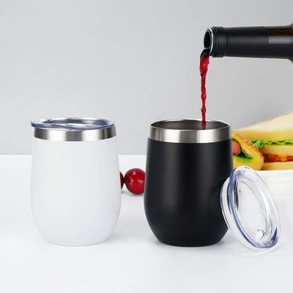 12-Pack 12oz Stainless Steel Wine Tumblers – Double Wall Vacuum Insulated with Lids & Straws