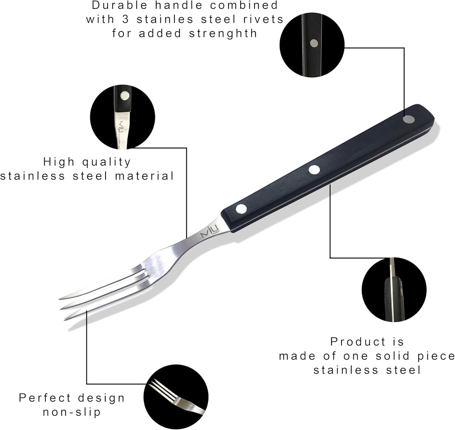 Granny Fork 10" 3-Tine - Pro-Grade Stainless Steel - Heat-Resistant BBQ Meat Fork 