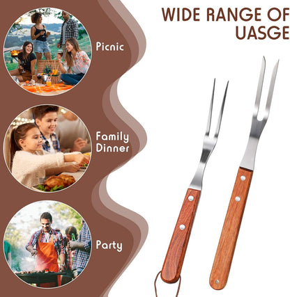 2 Pieces Meat Forks Stainless Steel Carving Fork with Rosewood Handle for Kitchen Barbecue (13 Inch,10 Inch)