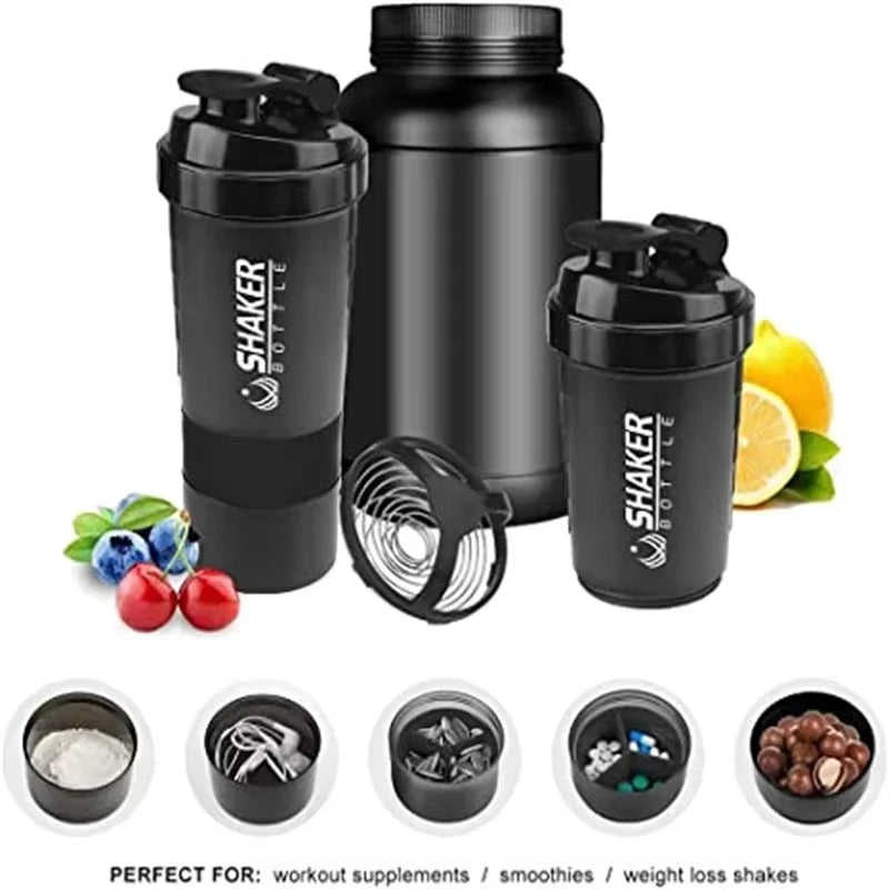 Portable Protein Shaker Cup with Powder Storage Container 500ML Mixer Cup Gym Sport Water Bottles with Wire Whisk Ball